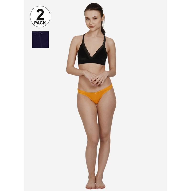 Mod & Shy Women Solid Mid waist Thong Brief (Pack of 2) (L)