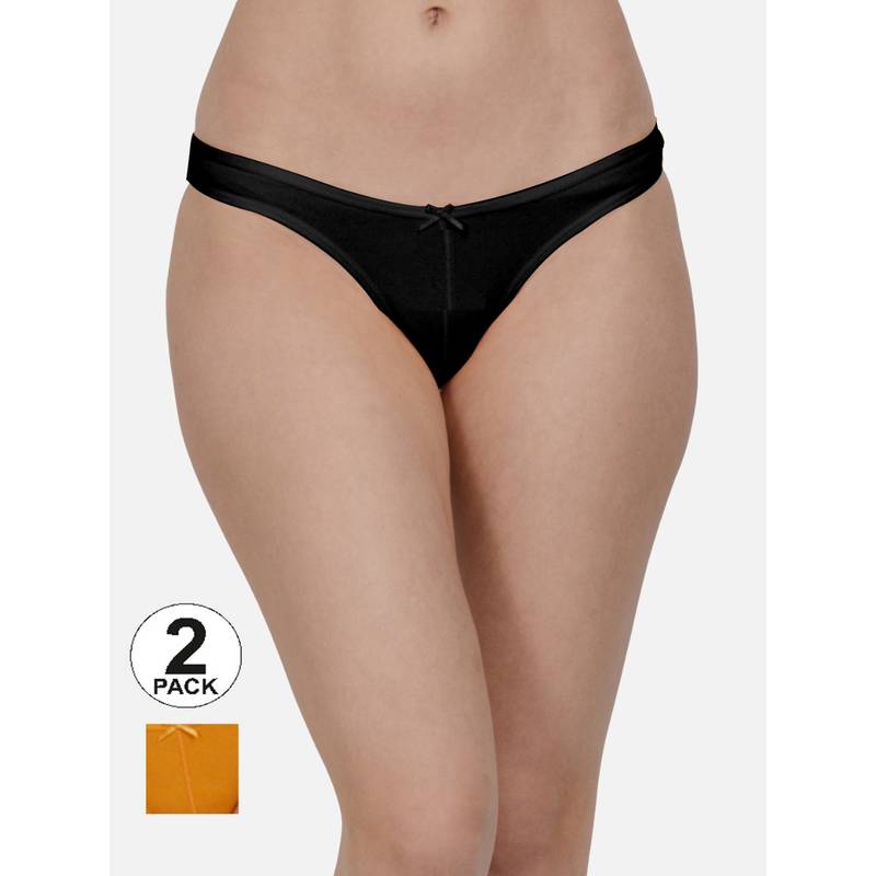 Mod & Shy Women Solid Mid waist Thong Brief (Pack of 2) (S)
