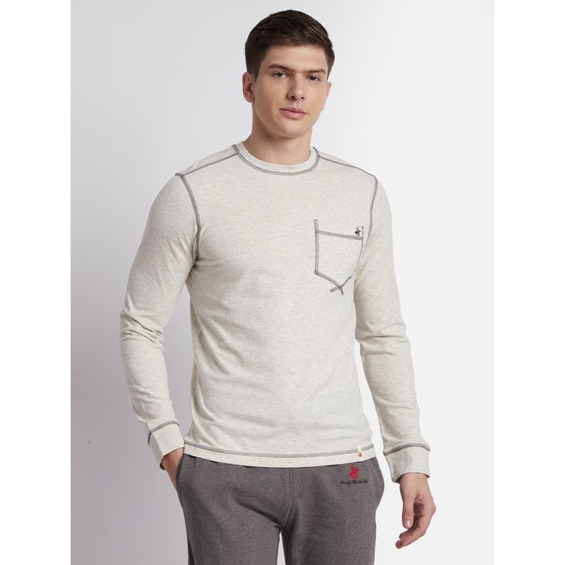 Beverly Hills Polo Club Spaced Dyed Long Sleeve Cream T-Shirt (S)