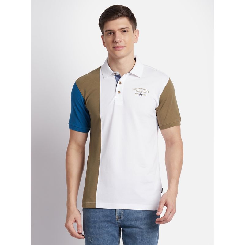 Beverly Hills Polo Club Color Block White Polo T-Shirt (L)