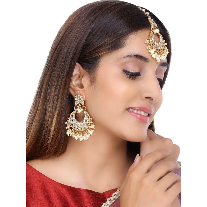 Yellow Chimes White GoldPlated Kundan Studded and Beaded Handcrafted Jewellery Set of 2 Buy