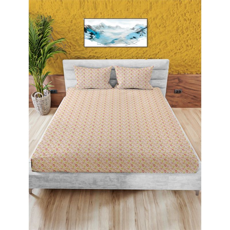 100% Cotton 180TC King Bedsheet with 2 Pillow Covers Floral Paradise Pink (King)