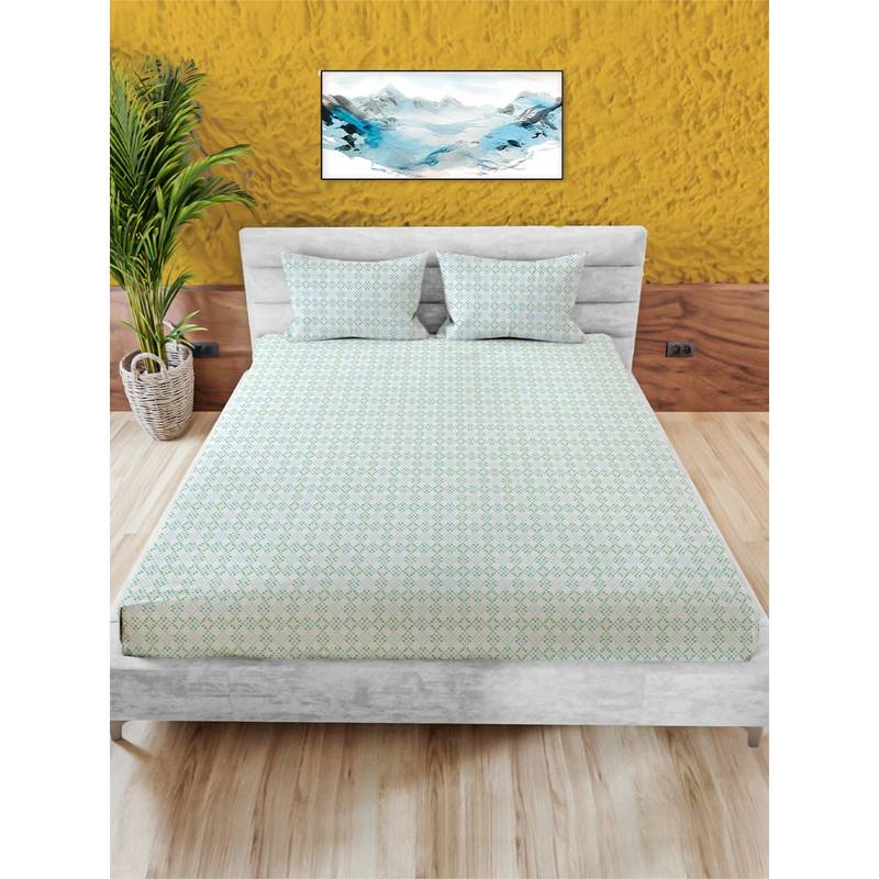 100% Cotton 180TC King Bedsheet with 2 Pillow Covers Ornamental Green (King)