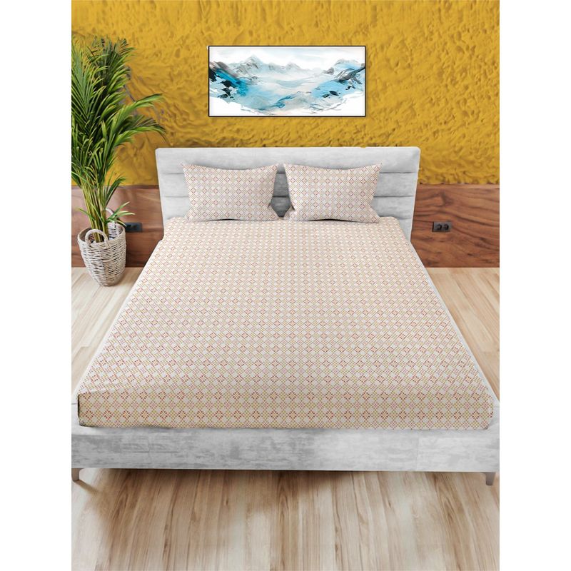100% Cotton 180TC King Bedsheet with 2 Pillow Covers Geometric Candy (King)