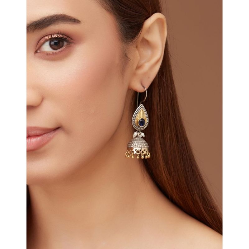 Sky Blue - Saanjh Bela Mayur Oxidised Jhumka Earrings