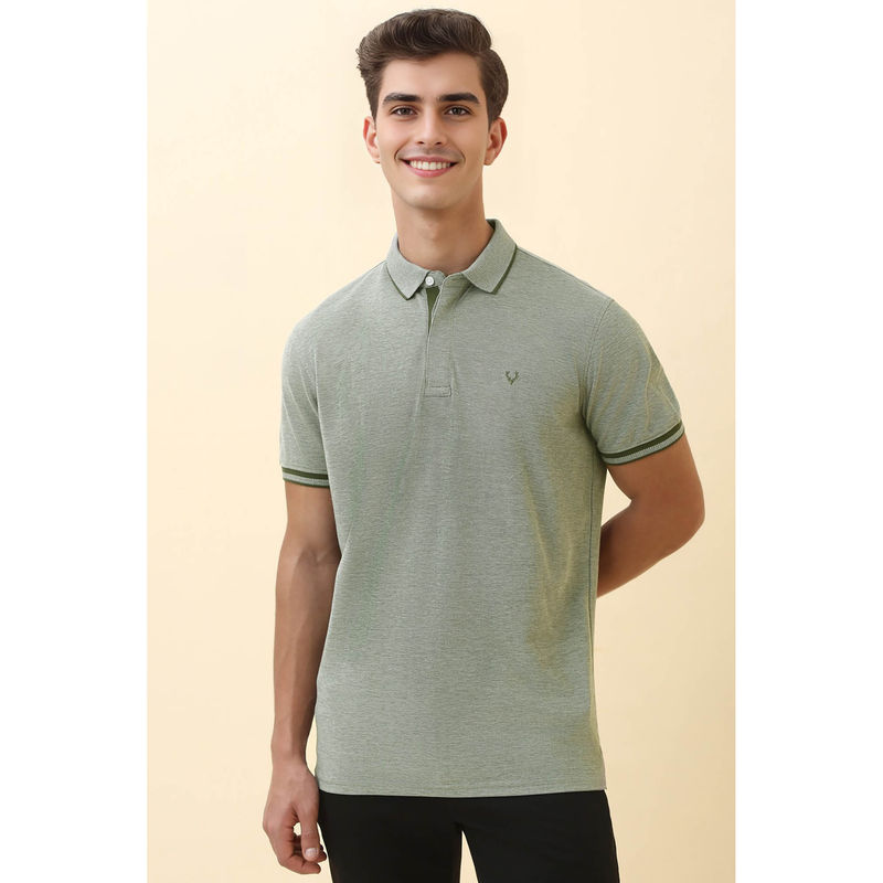 Allen Solly Men Green Textured Polo Neck T-shirt (M)