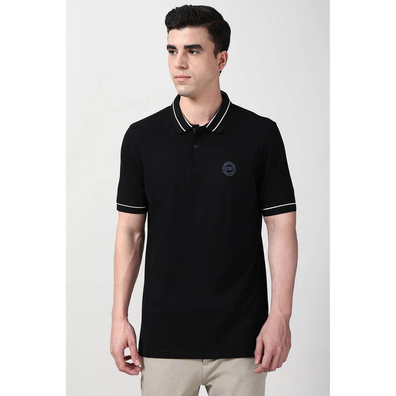 Peter England Men Black Solid Polo Neck T-shirt (L)