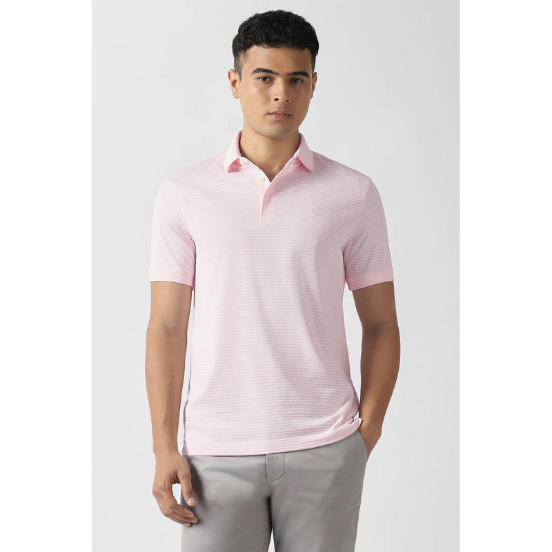 Van Heusen Men Pink Textured Polo Neck T-shirt (S)