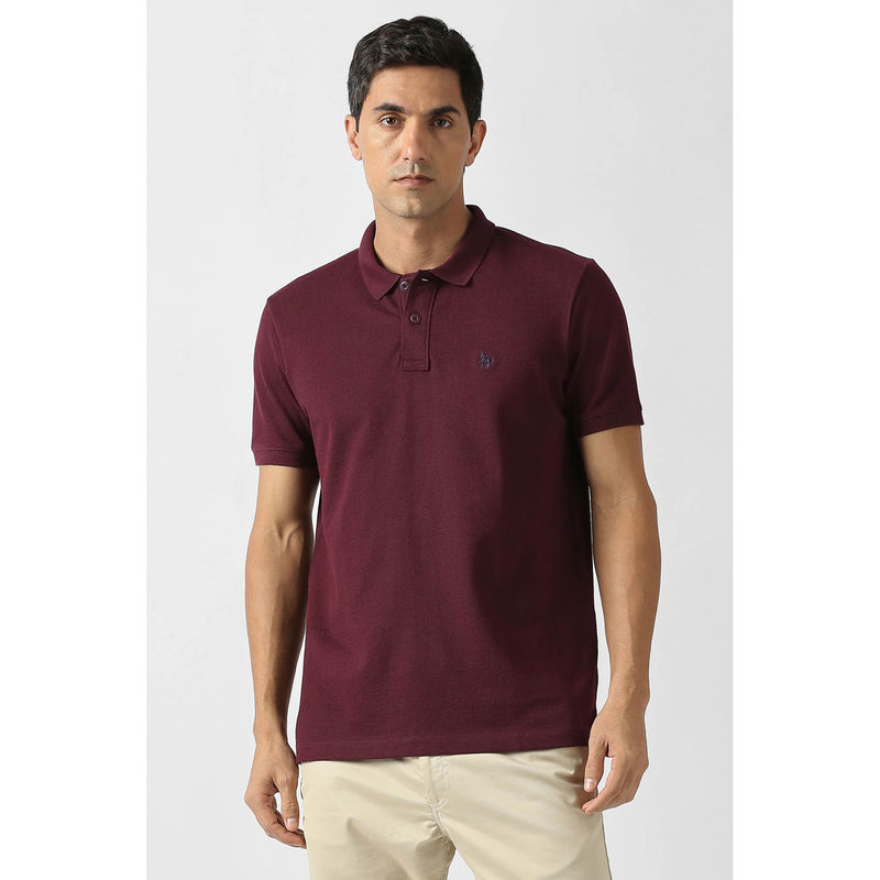 Van Heusen Men Maroon Solid Polo Neck T-shirt (M)