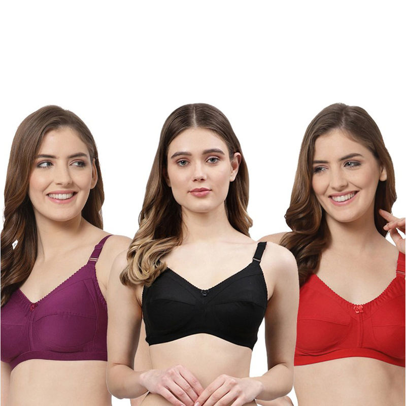 Cukoo Pure Cotton Bra - Multi-Color (Pack of 3) (32B)