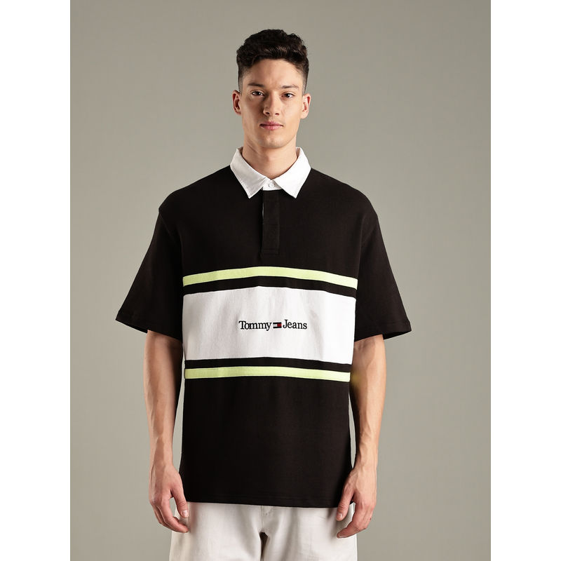 Tommy Hilfiger Black Colorblock Regular Fit Cotton Polo T-Shirt (XS)