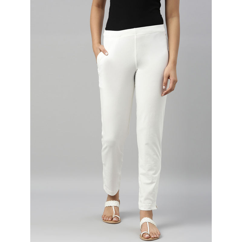Go Colors Women Cotton Mid Rise Kurti Pants - White (XL)