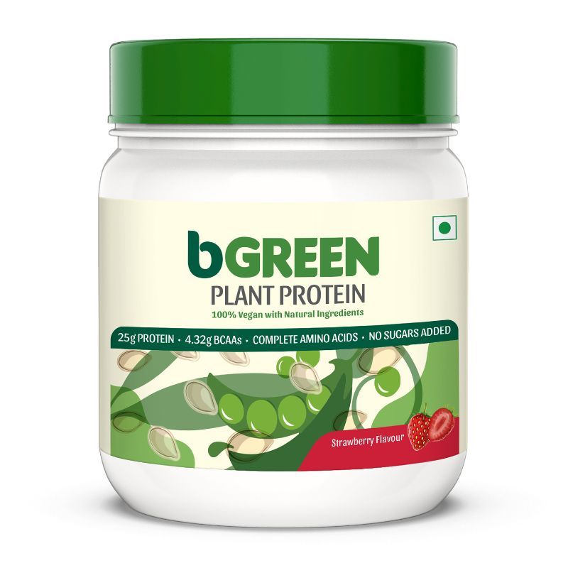 bGREEN by HealthKart Vegan Plant Protein Powder, 25 g Protein(Strawberry, 500 g, 13 Servings)