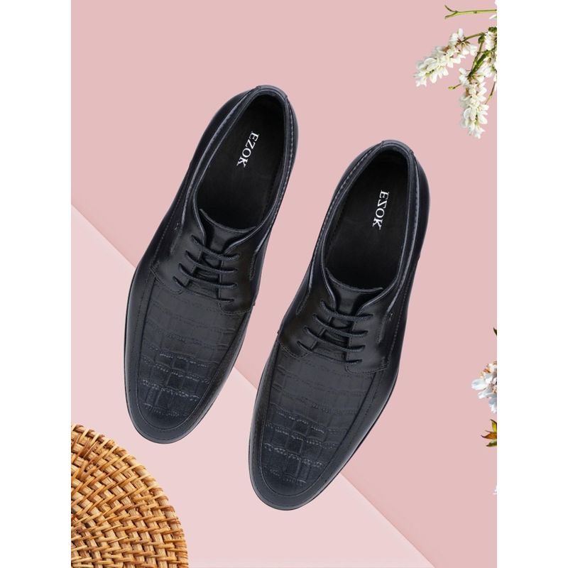 EZOK Leather Black Casual Derbie Shoes for Men (UK 6)