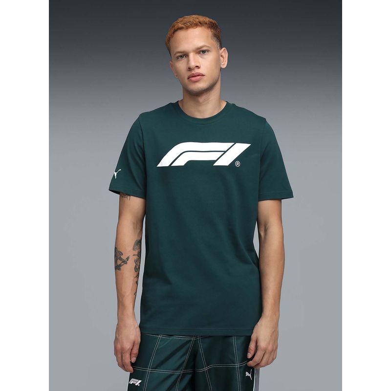Puma F1 Essentials Men Green Graphic Regular Fit T-shirt (M)