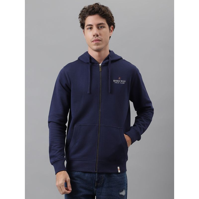Beverly Hills Polo Club Speckled Knit Hoodie Jacket - Navy Blue (S)