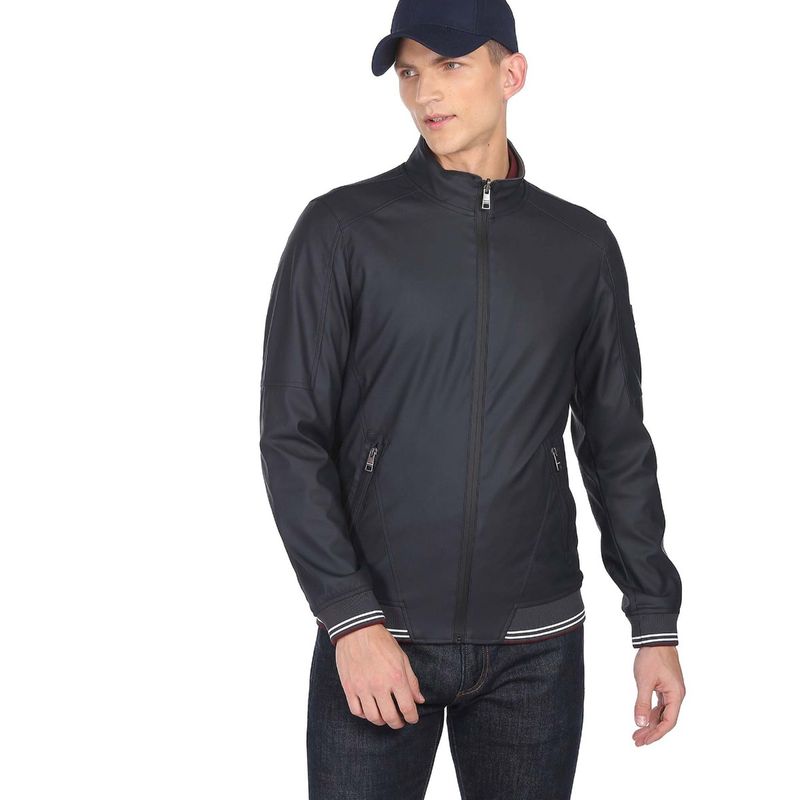 Arrow Sports Men Navy Blue Reversible Solid High Neck Casual Jackets (M)