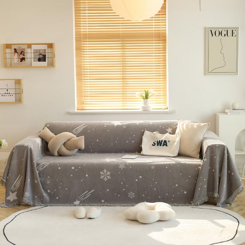 Kuber Industries Grey Decorative Chenille Sofa Throw For Indoor Outdoor (70x51 Inches)