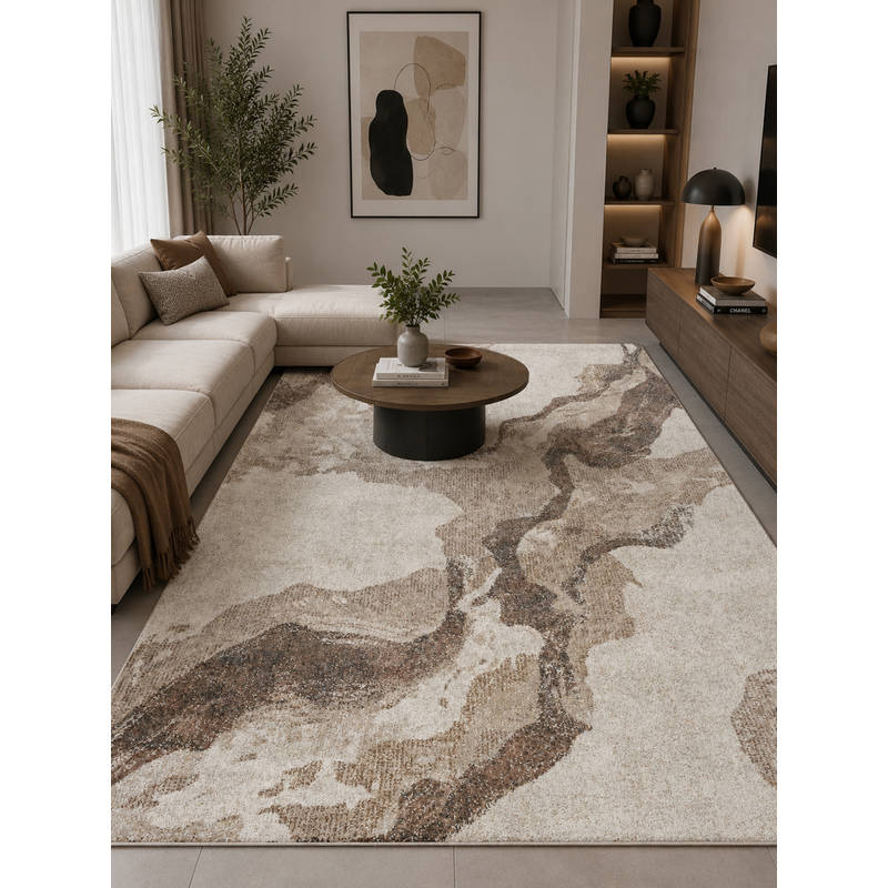 OBSESSIONS Brown Polypropylene Abstract Pattern Carpet (S)