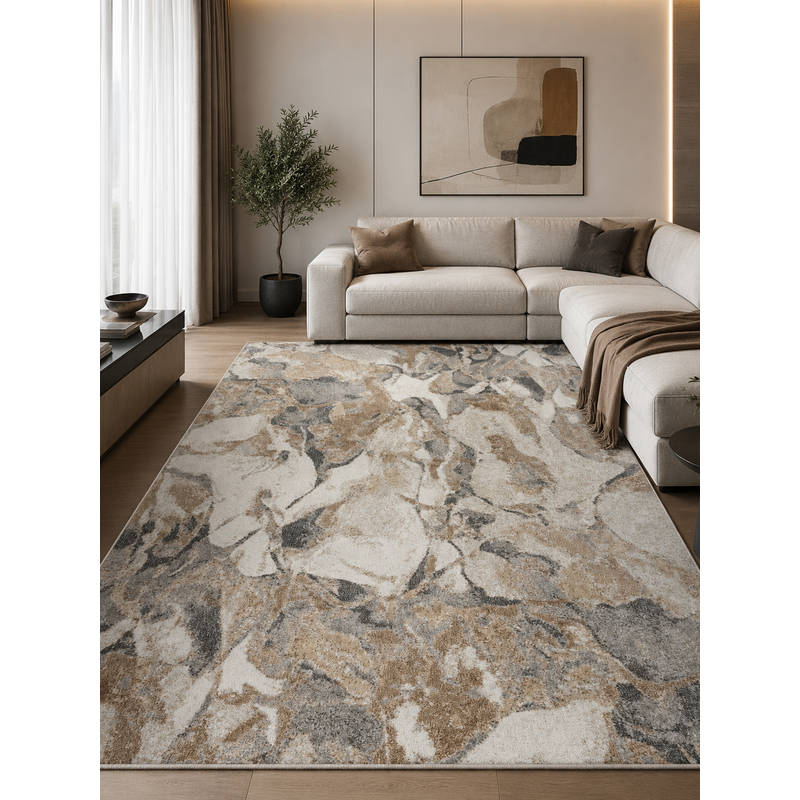 OBSESSIONS Beige Polypropylene Abstract Pattern Carpet (S)