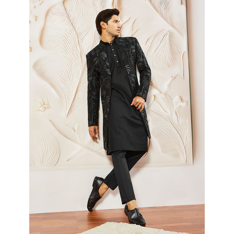 Vastramay Men Georgette Embroidered Sequined Sherwani with Kurta and Pant (Set of 3) (38)
