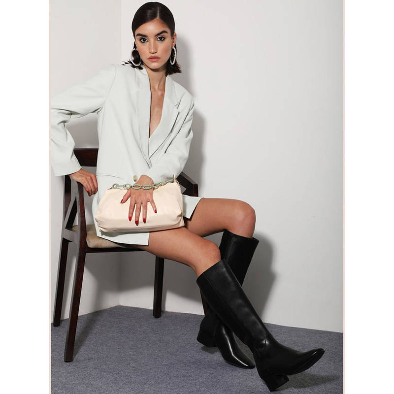 Saint G Women Black Stretch Suede Leather Knee High Boots (EURO 36) (EURO 36)
