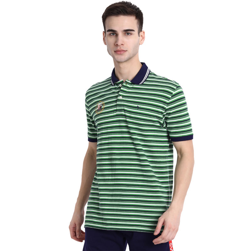 AM SWAN Mens Stripes Green Polo T-Shirt (S)