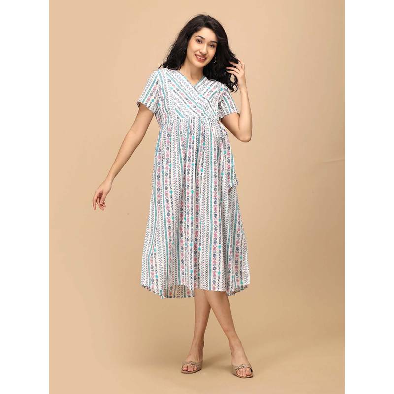 The Mom Store Aarohi Block Bloom Maternity and Nursing Dress (3XL)