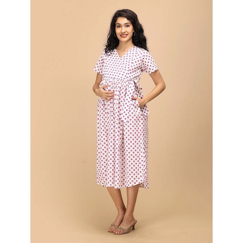 The Mom Store Purple Dot Maternity and Nursing Dress (S)