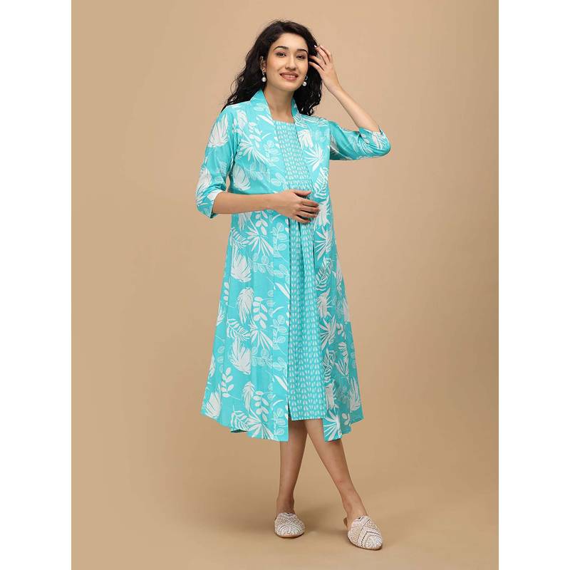 The Mom Store Aqua With It Maternity and Nursing Dress with Shrug (S)