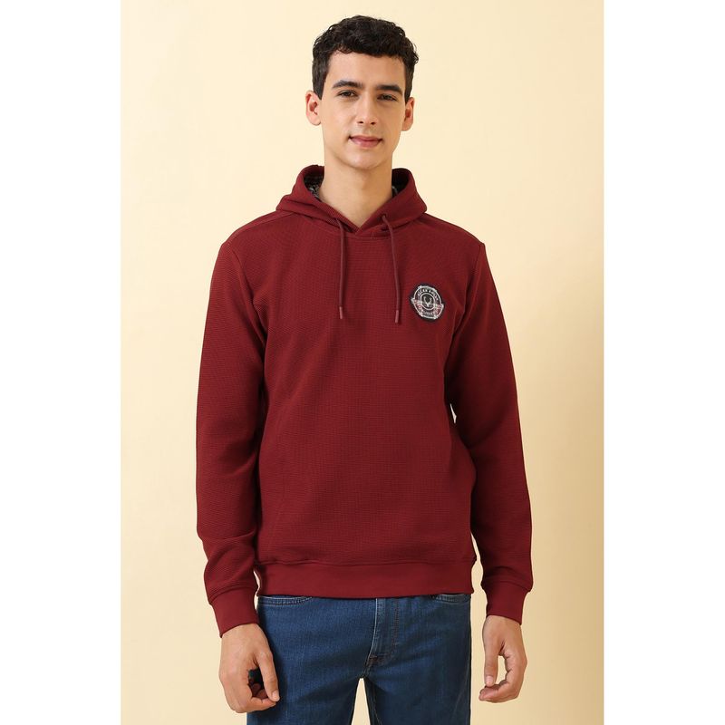 Allen Solly Men Maroon Hooded Neck Full Sleeves Casual Hoodie (S)