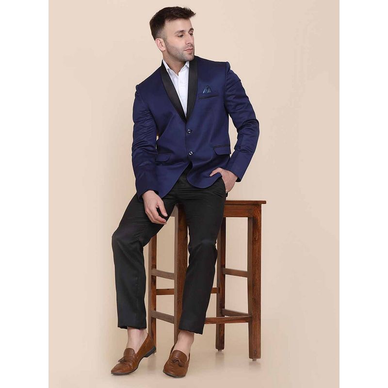 TAHVO Men Tuxedo Style Shawl Collar Blue Blazer with Pant (36)