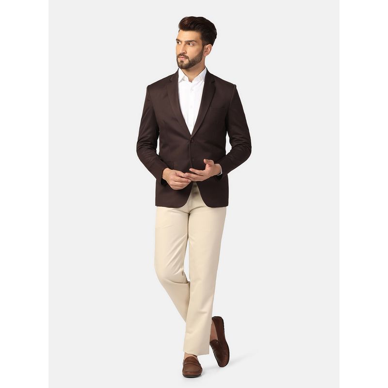 TAHVO Men Notched Lapel Brown Blazer with Pant (34)