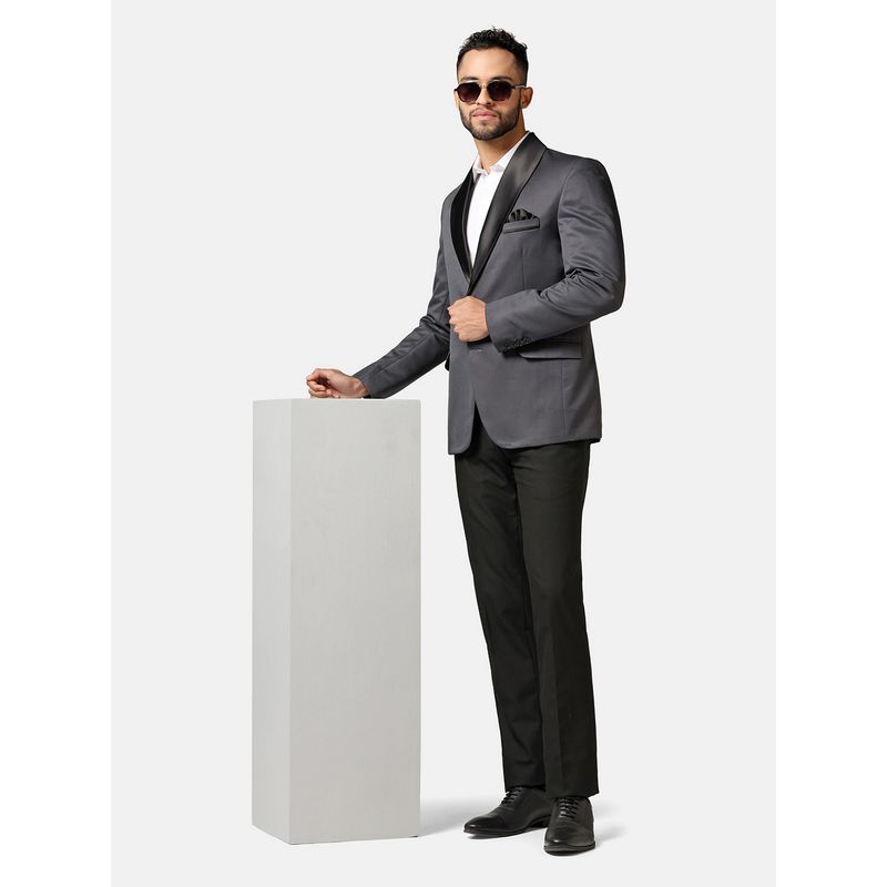 TAHVO Men Tuxedo Style Shawl Collar Grey Blazer with Pant (36)