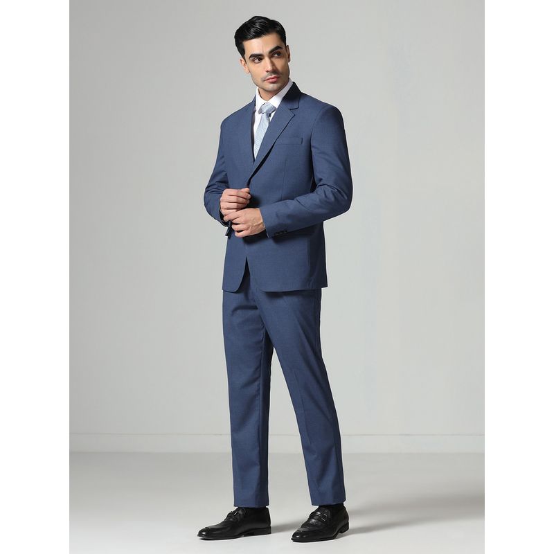 TAHVO Men Notched Lapel Blue Blazer with Pant (36)