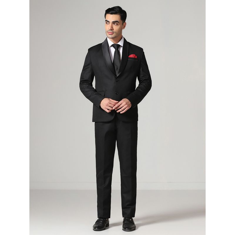 TAHVO Men Tuxedo Style Black Blazer with Pant (40)