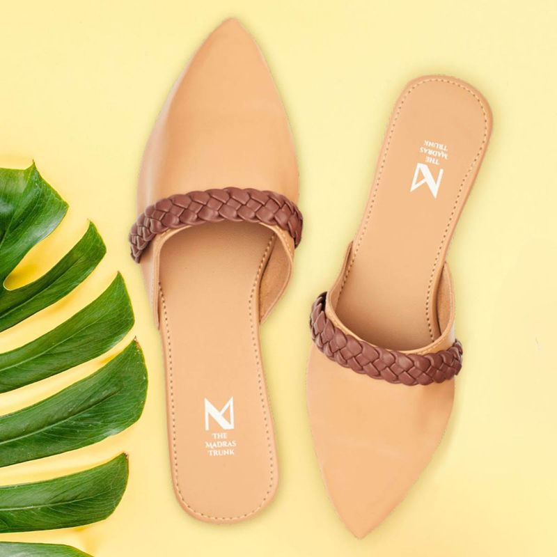 The Madras Trunk Braided Tan Mules (EURO 36)