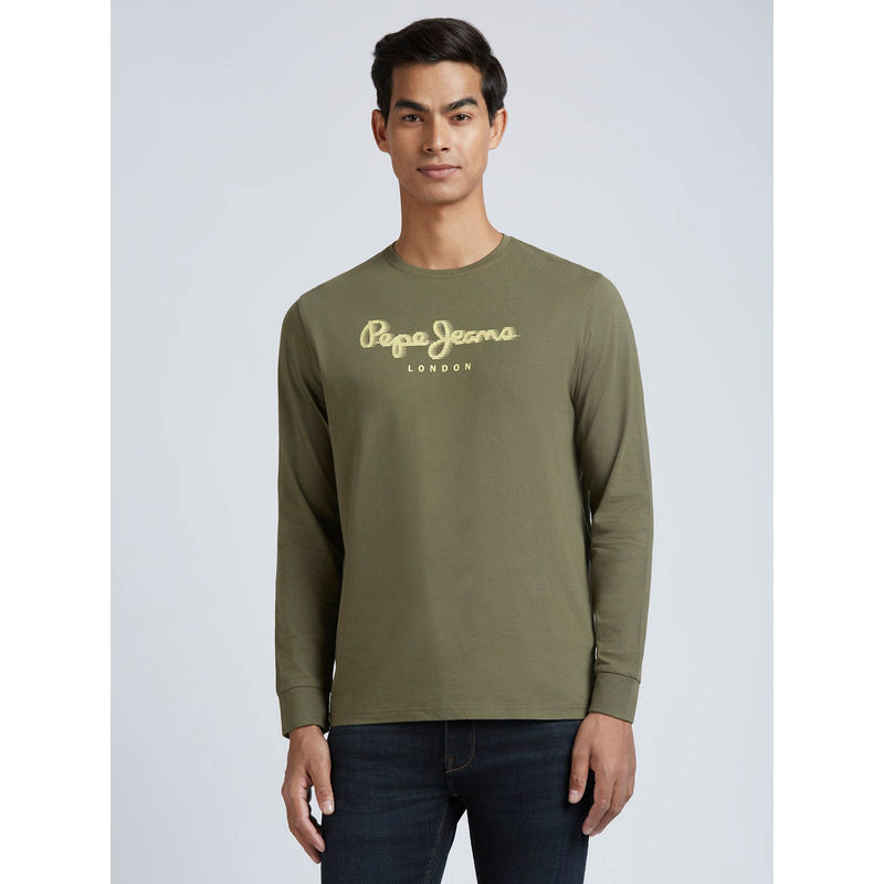 Pepe Jeans Green Crew Neck Full Sleeve T-Shirt (XL)