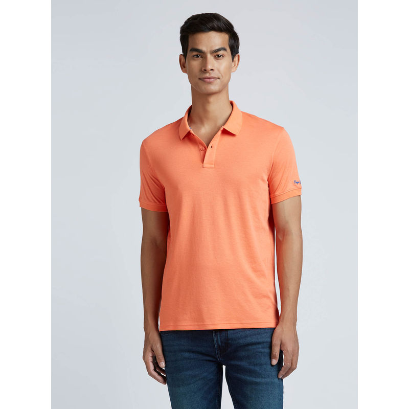 Pepe Jeans Orange Ribbed Collar Short Sleeve Polo (S)
