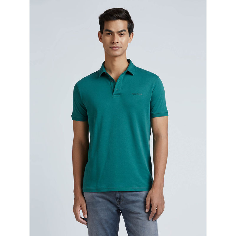Pepe Jeans Teal Short Sleeved Stretch Polo (S)