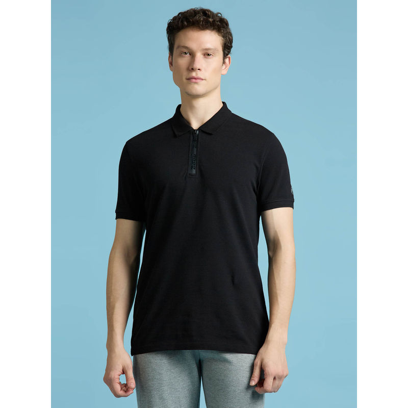 Pepe Jeans Black Short Sleeved Zipper Stretch Polo T-Shirt T-Shirt (M)