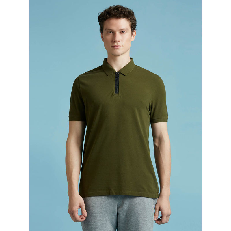 Pepe Jeans Olive Short Sleeved Zipper Stretch Polo T-Shirt T-Shirt (S)