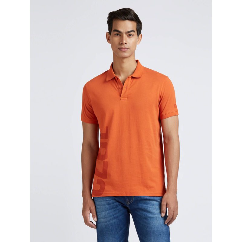 Pepe Jeans Orange Typographic Print Short Sleeve Polo (S)