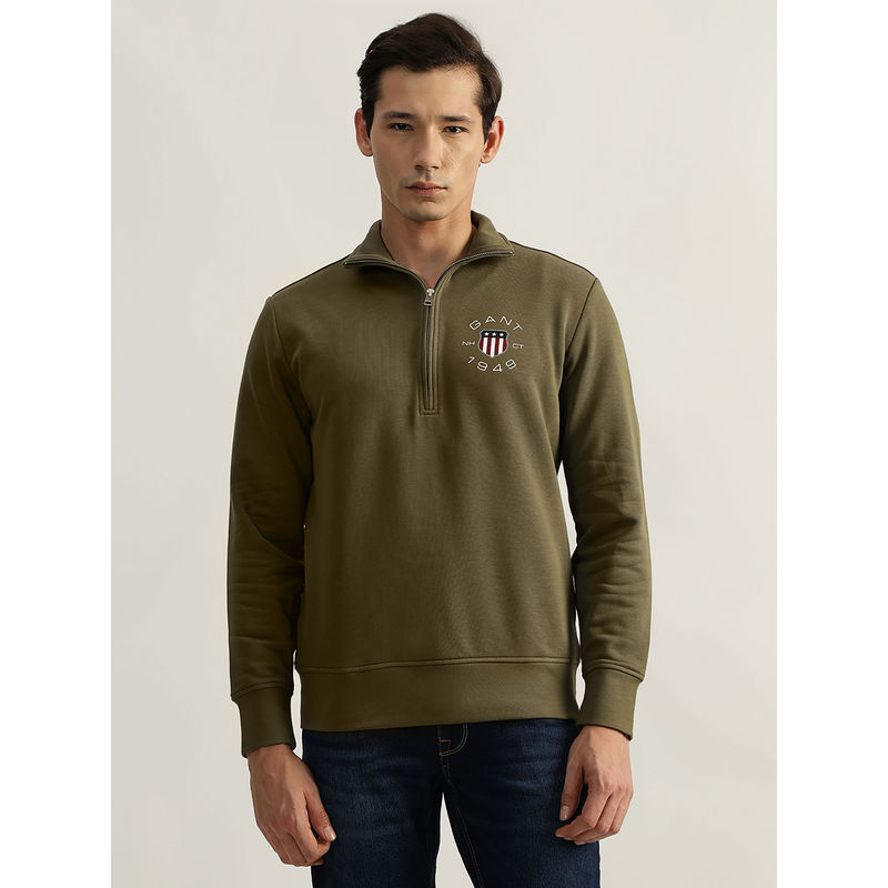 GANT Men Green Solid Collared Full Sleeves Pullover Style Sweatshirt (S)