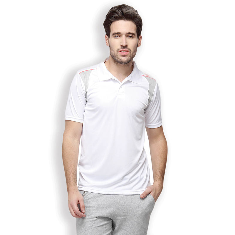 Campus Sutra Men Solid Polo Neck White, Grey T-Shirt (S)