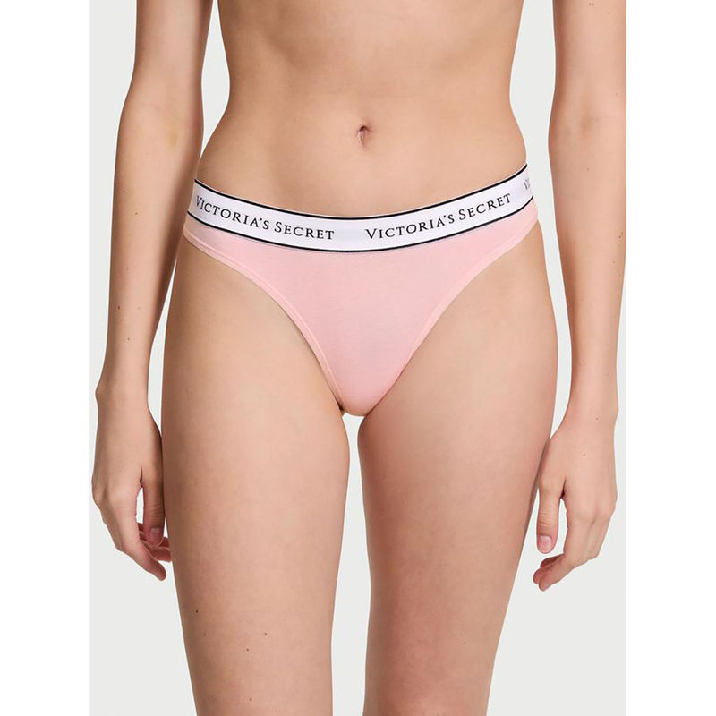 Victoria's Secret Cotton Logo Cotton Thong Panty Pink (S)