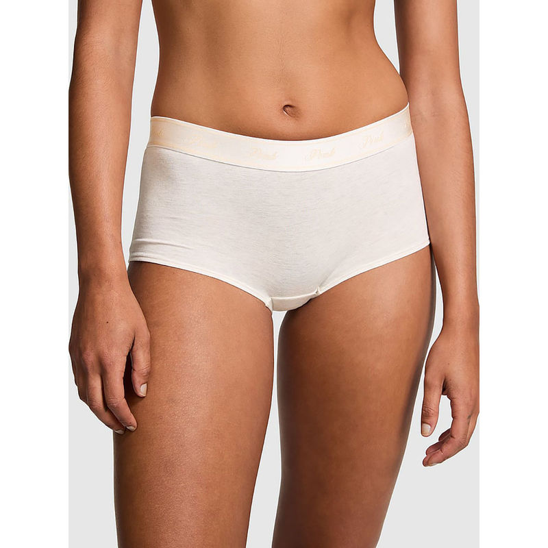 Victoria's Secret PINK Logo Cotton Boyshort Panty Beige (XS)