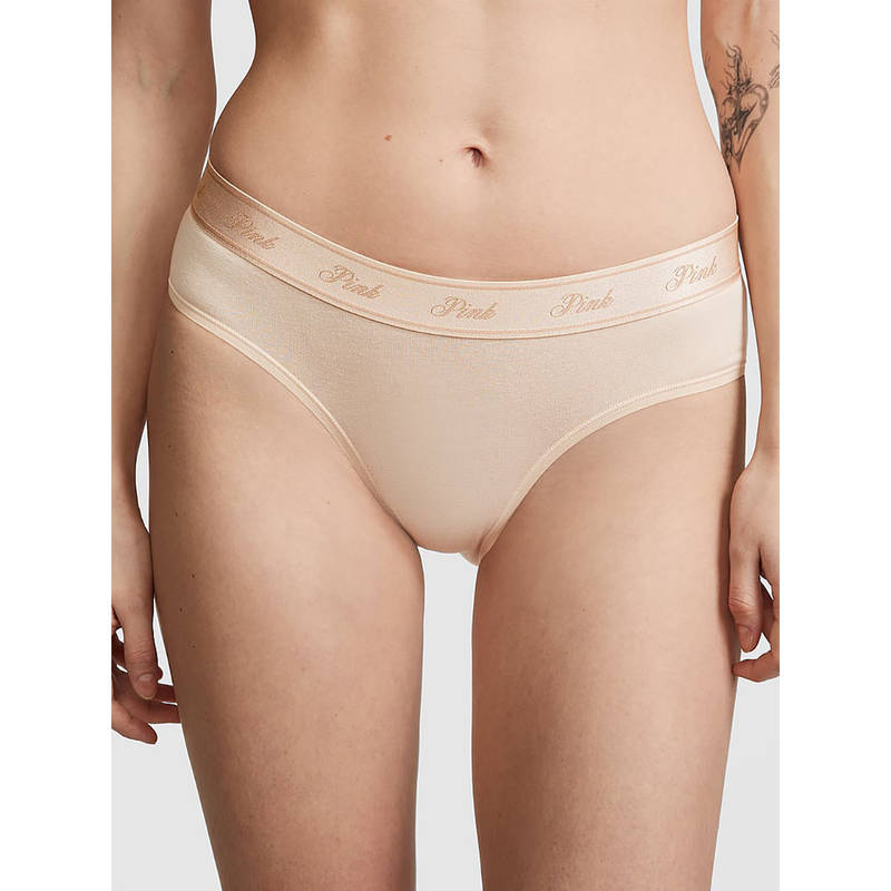 Victoria's Secret PINK Logo Cotton Hip Hugger Panty Beige (M)