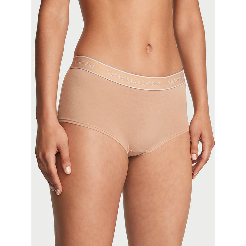 Victoria's Secret Cotton Logo Cotton Boyshort Panty Beige (L)