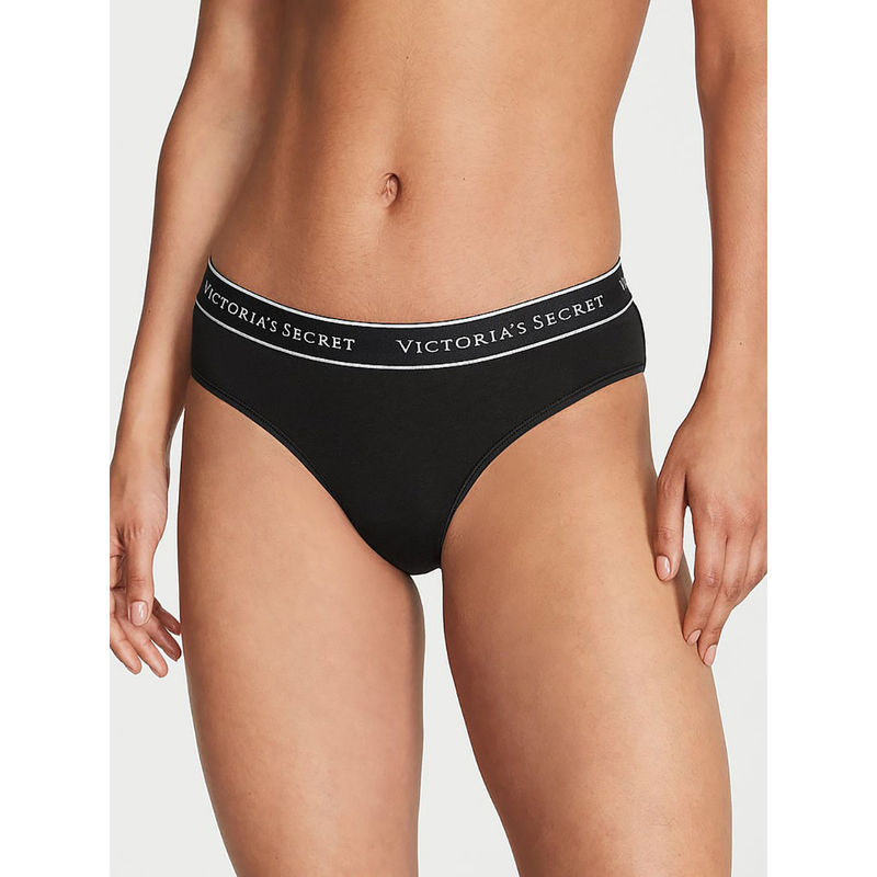 Victoria's Secret Cotton Logo Cotton Hip Hugger Panty Black (M)